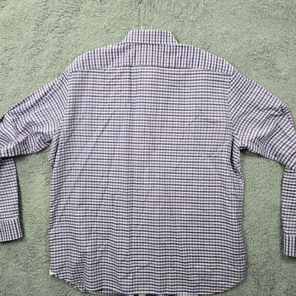 John Varvatos Men's Purple Check Lightweight Cotton Long Sleeve Size 17 34/35 - Picture 8 of 13